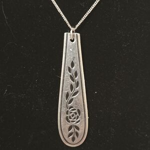 Handmade Stainless Steel Spoon Handle Pendant Necklace with Floral Motif
